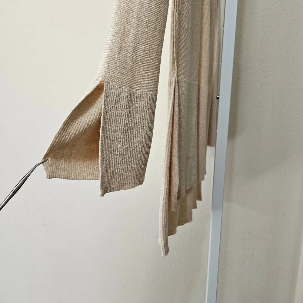 FREE PEOPLE Women's Criss Cross Pull-Over Cream Long Slit Tunic Sweater Sz L - Picture 3 of 14